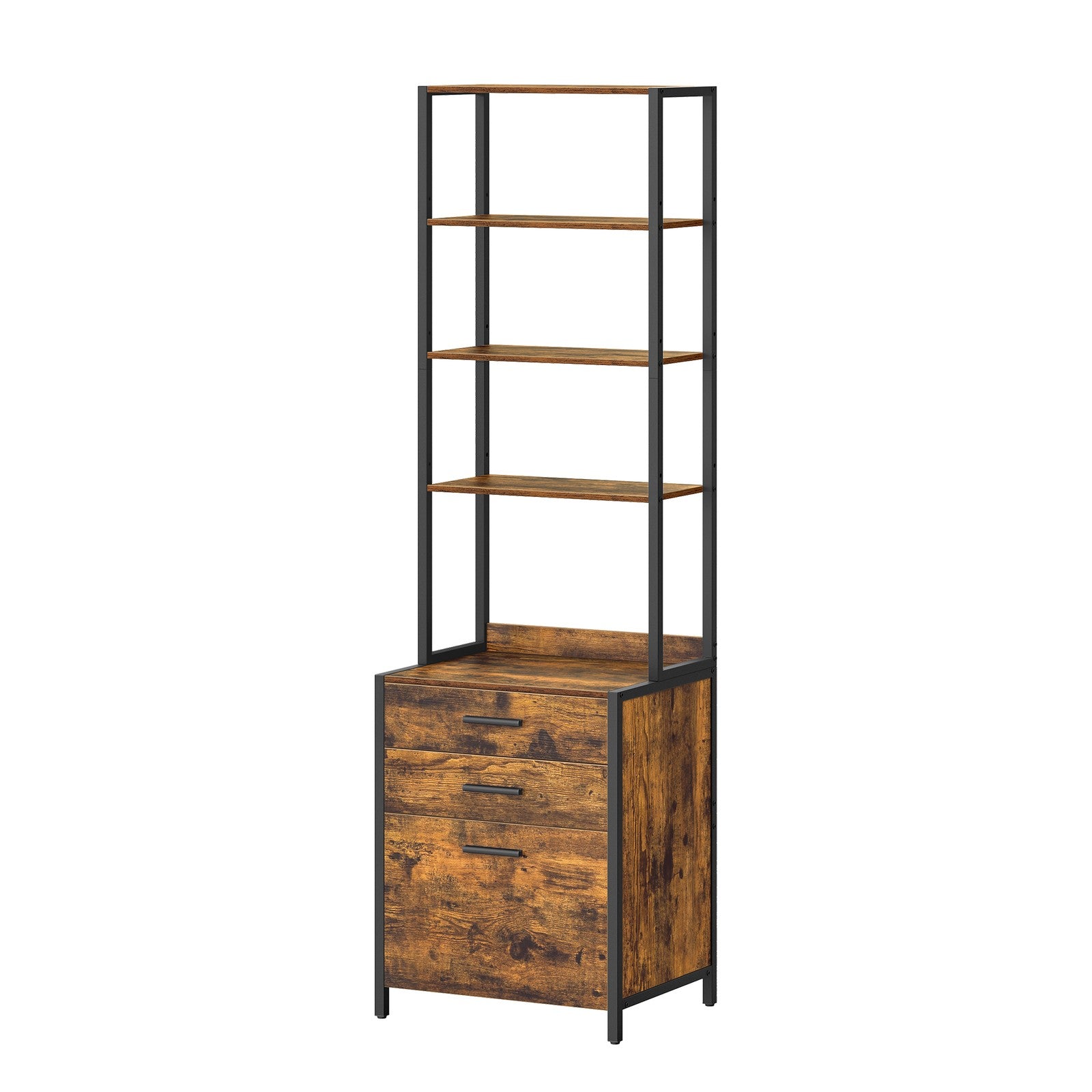 VASAGLE 3-Drawer Office Storage Cabinet with Adjustable Shelves — Rustic Brown