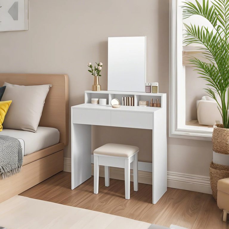 VASAGLE Compact Rectangular Mirror Dressing Table — White, 60 cm — additional product view