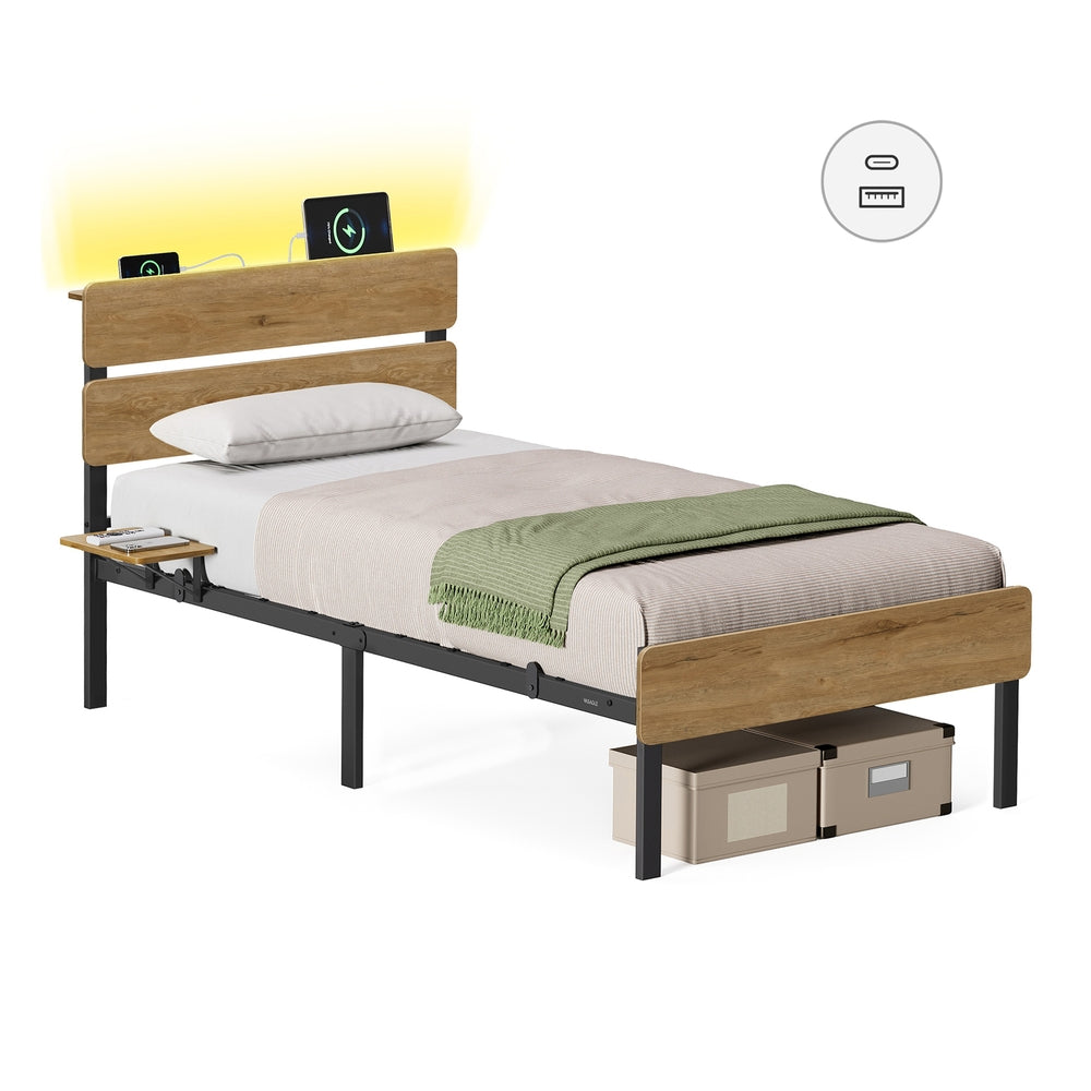 VASAGLE Metal Bed Frame with LED Lights, USB Ports & Under-Bed Storage