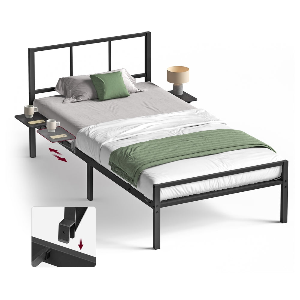 VASAGLE Single Metal Bed Frame with Headboard — Matte Black