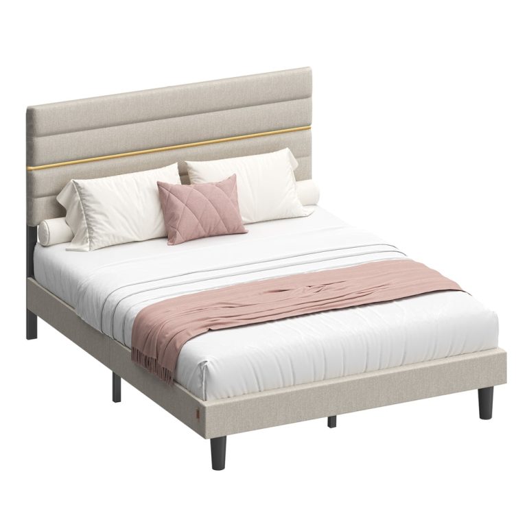 VASAGLE Small Double Bed Frame with Upholstered Headboard — Slate Grey — additional product view
