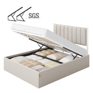 VASAGLE Double Lift-Up Storage Bed — Cappuccino Beige