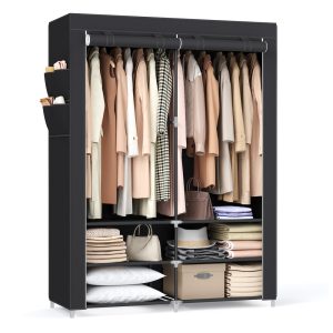 SONGMICS Portable Wardrobe with 2 Hanging Rails — Black