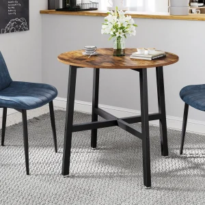 VASAGLE KDT080B01 round rustic-brown dining table with black steel legs