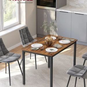VASAGLE KDT081B01 rustic-brown rectangular dining table with black steel frame