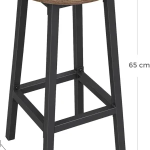 Pair of VASAGLE LBC32X rustic-brown round bar stools with black steel frames