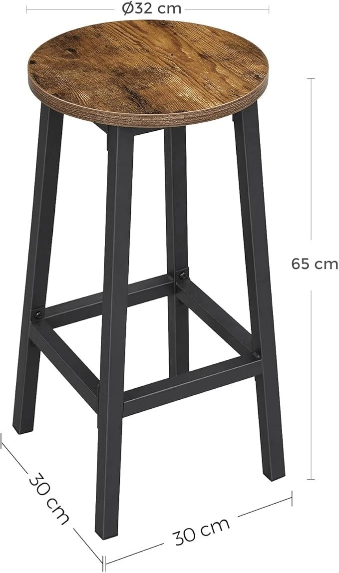 Pair of VASAGLE LBC32X rustic-brown round bar stools with black steel frames