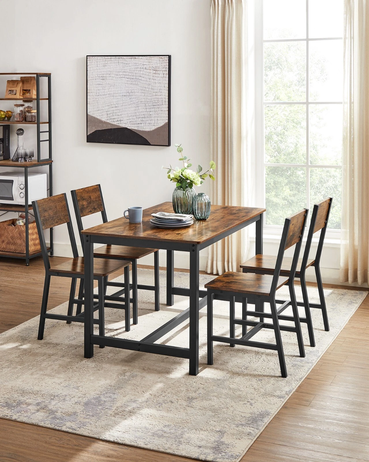 Pair of VASAGLE LDC092B01V1 rustic-brown and black industrial dining chairs with steel frames
