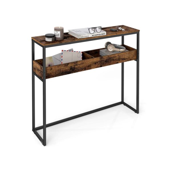 Slim VASAGLE console table with rustic-brown surfaces and a black frame