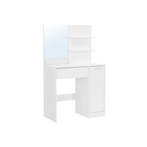 VASAGLE RDT119W01 white dressing table with large mirror, drawer and storage shelves