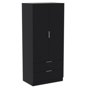 Vida Designs Trega black two-door wardrobe with two lower drawers and silver handles