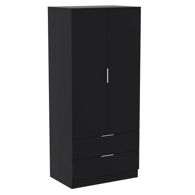 Vida Designs Trega black two-door wardrobe with two lower drawers and silver handles