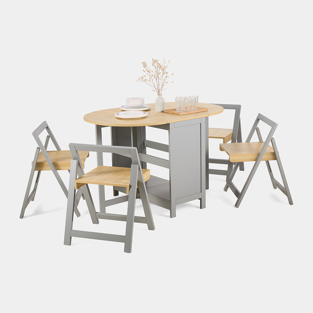 VonHaus Firbeck folding dining table with four matching grey and wood-effect folding chairs