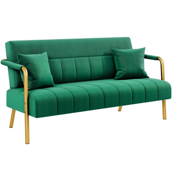 Yaheetech light-grey two-seater velvet sofa with gold-tone metal arms and legs