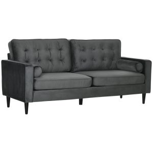 HOMCOM 3-Seater Velvet Sofa — Dark Grey, 204 cm