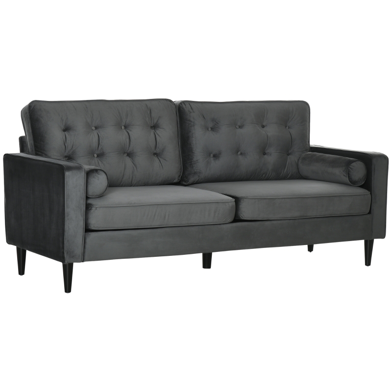HOMCOM 3-Seater Velvet Sofa — Dark Grey, 204 cm