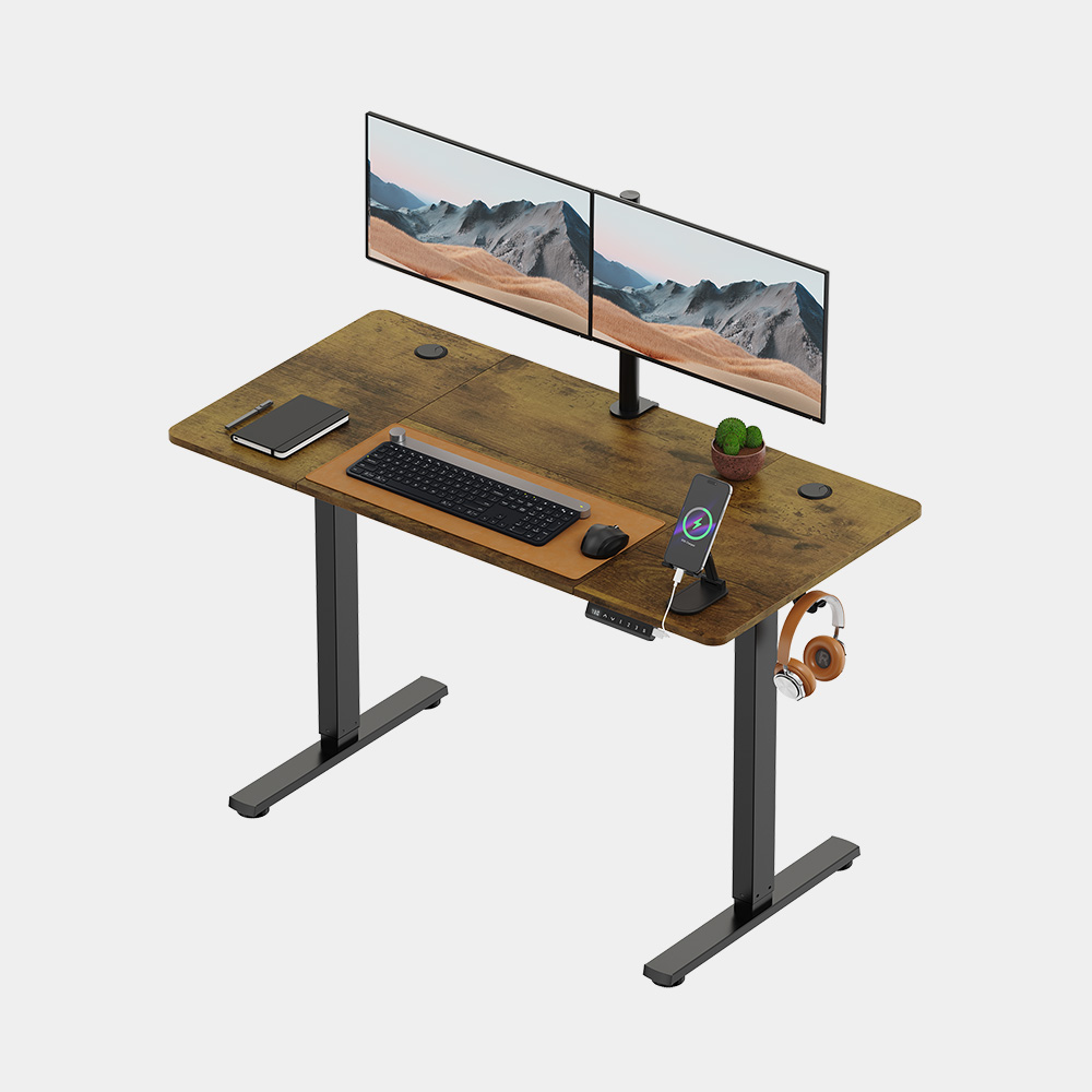 VonHaus 120 cm walnut-effect and black electric standing desk; computer equipment is not included