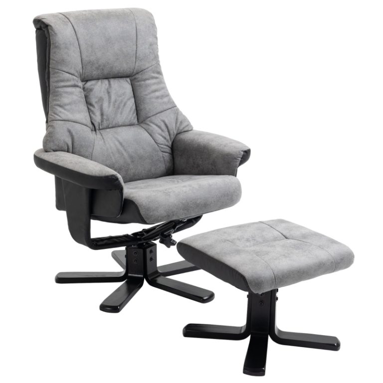 HOMCOM Swivel Recliner Armchair with Footstool — Grey