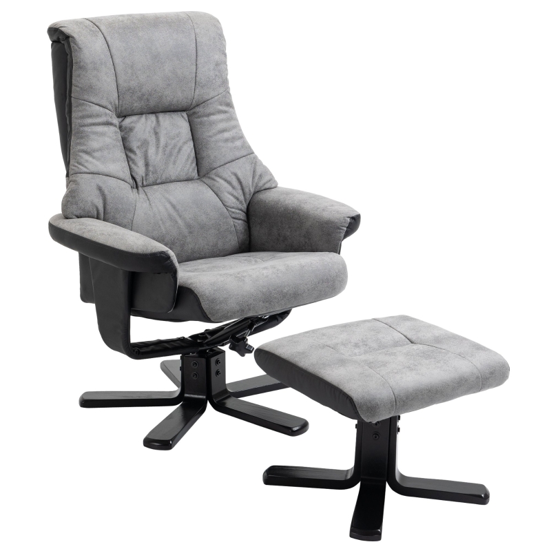 HOMCOM Swivel Recliner Armchair with Footstool — Grey