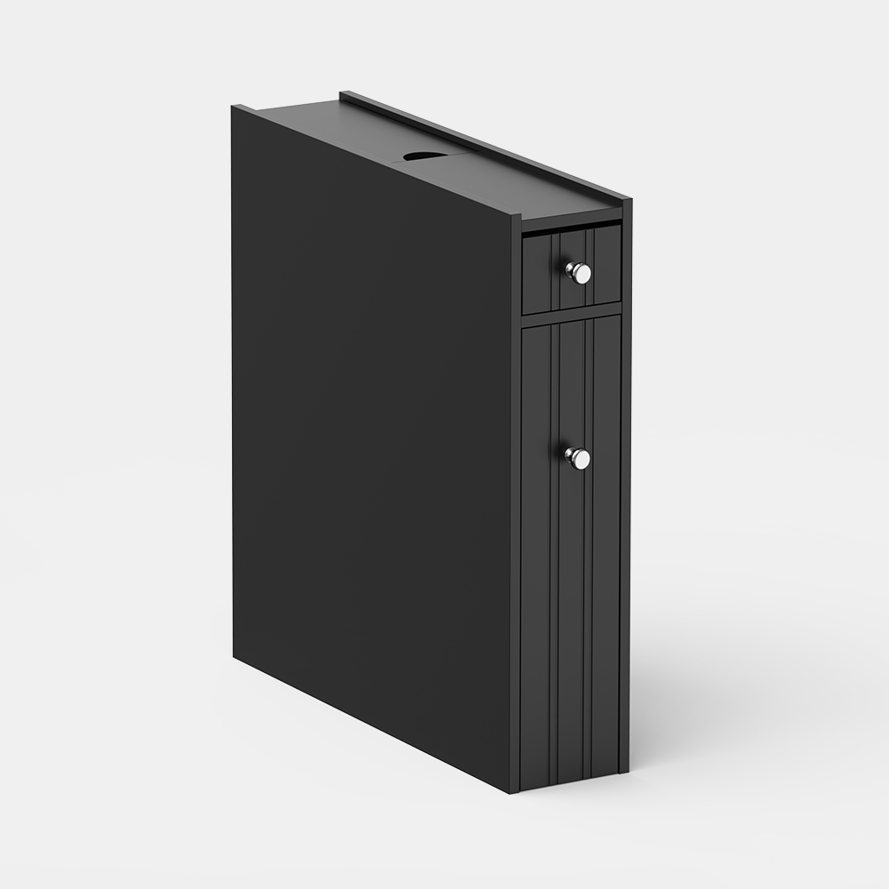 VonHaus Shrewsbury narrow black bathroom cabinet with chrome-coloured handles