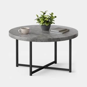 VonHaus Mosley 80 cm grey concrete-effect coffee table with black metal legs; styling accessories are not included