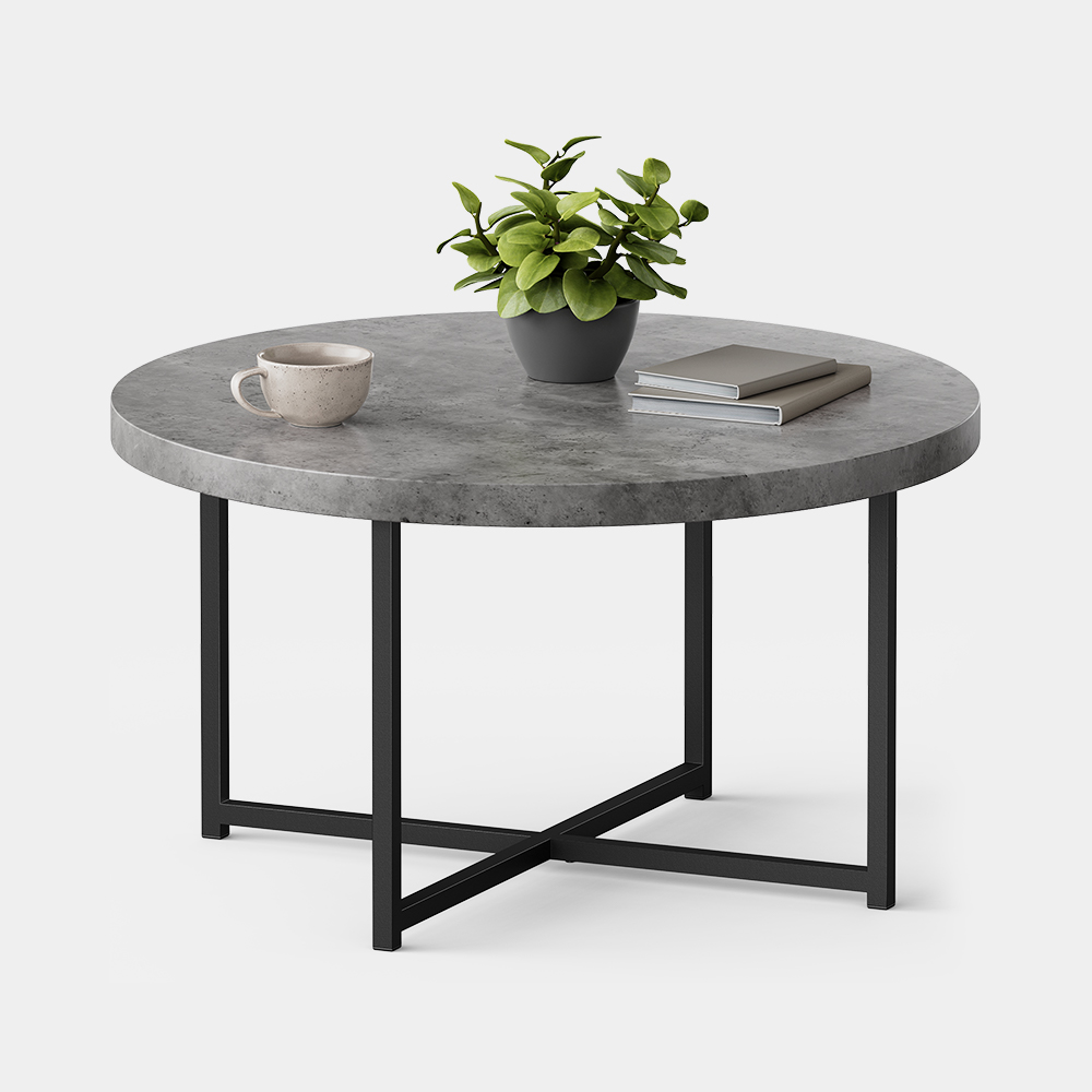 VonHaus Mosley 80 cm grey concrete-effect coffee table with black metal legs; styling accessories are not included