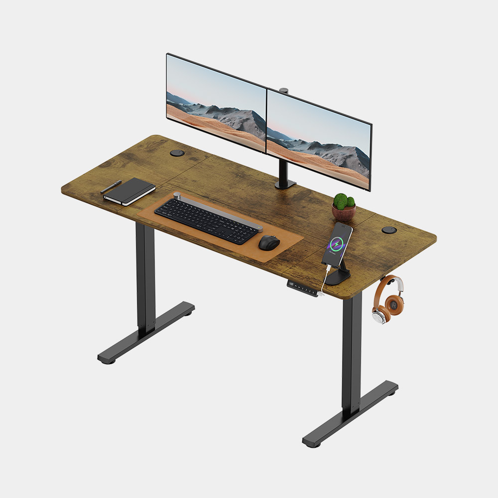 VonHaus 140 cm walnut-effect desktop with black electric frame; equipment is not supplied
