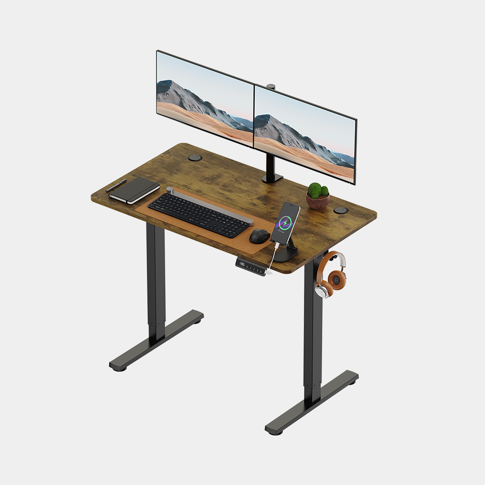 VonHaus walnut-effect and black standing desk, 100 × 60 cm; computer equipment pictured is not included