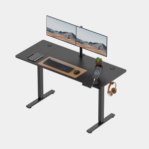 VonHaus black 140 cm electric standing desk; pictured computer equipment is not included