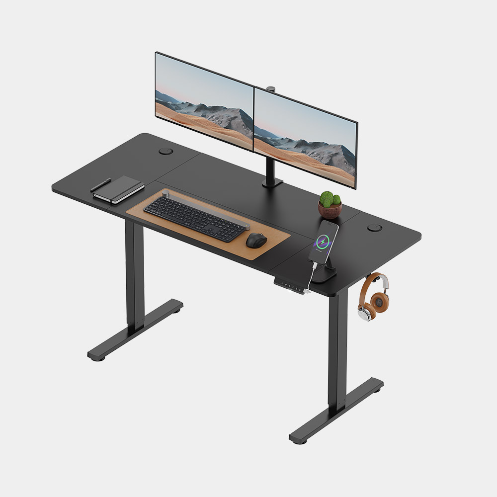 VonHaus black 140 cm electric standing desk; pictured computer equipment is not included