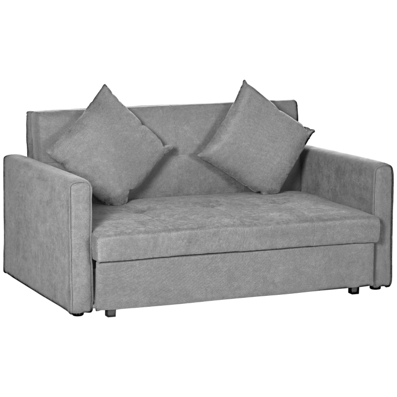 HOMCOM light-grey two-seater sofa bed with pull-out bed and hidden storage