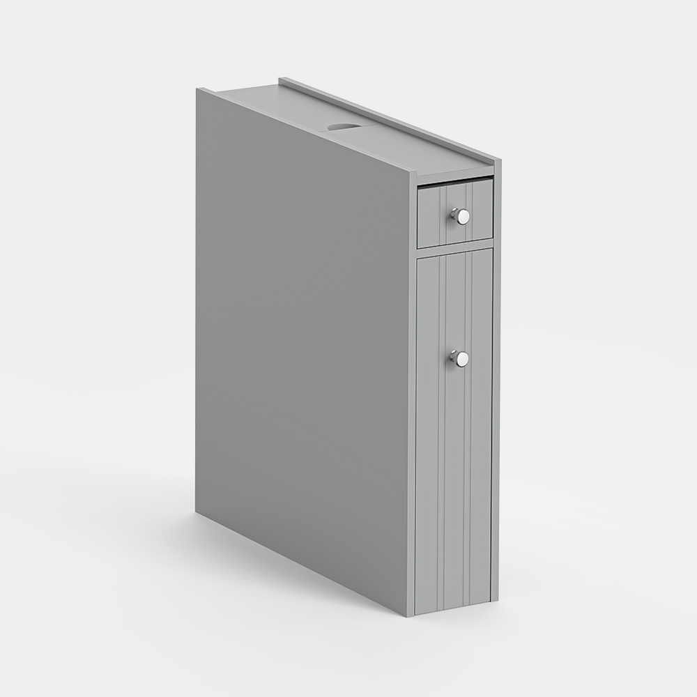 VonHaus Shrewsbury grey slim bathroom cabinet with drawer and pull-out storage