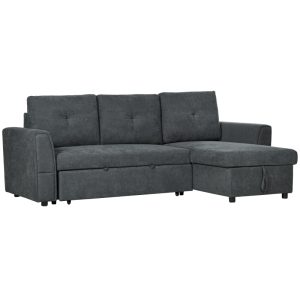 HOMCOM 3-Seater L-Shaped Pull-Out Sofa Bed with Storage — Dark Grey