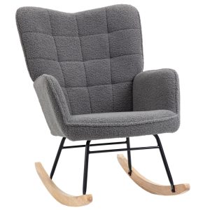 HOMCOM Berber Fleece Wingback Rocking Chair — Dark Grey