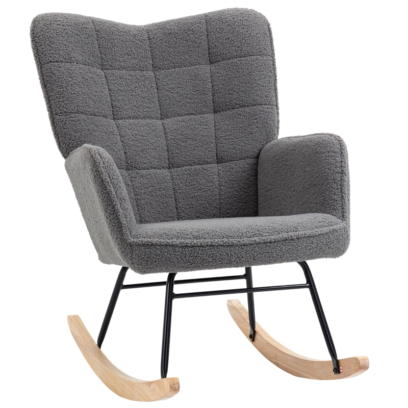 HOMCOM Berber Fleece Wingback Rocking Chair — Dark Grey
