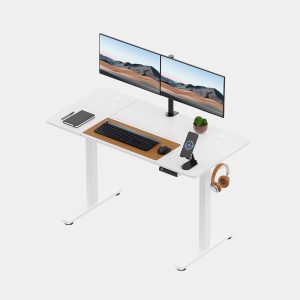 VonHaus white 120 cm electric standing desk; computer equipment shown is not included